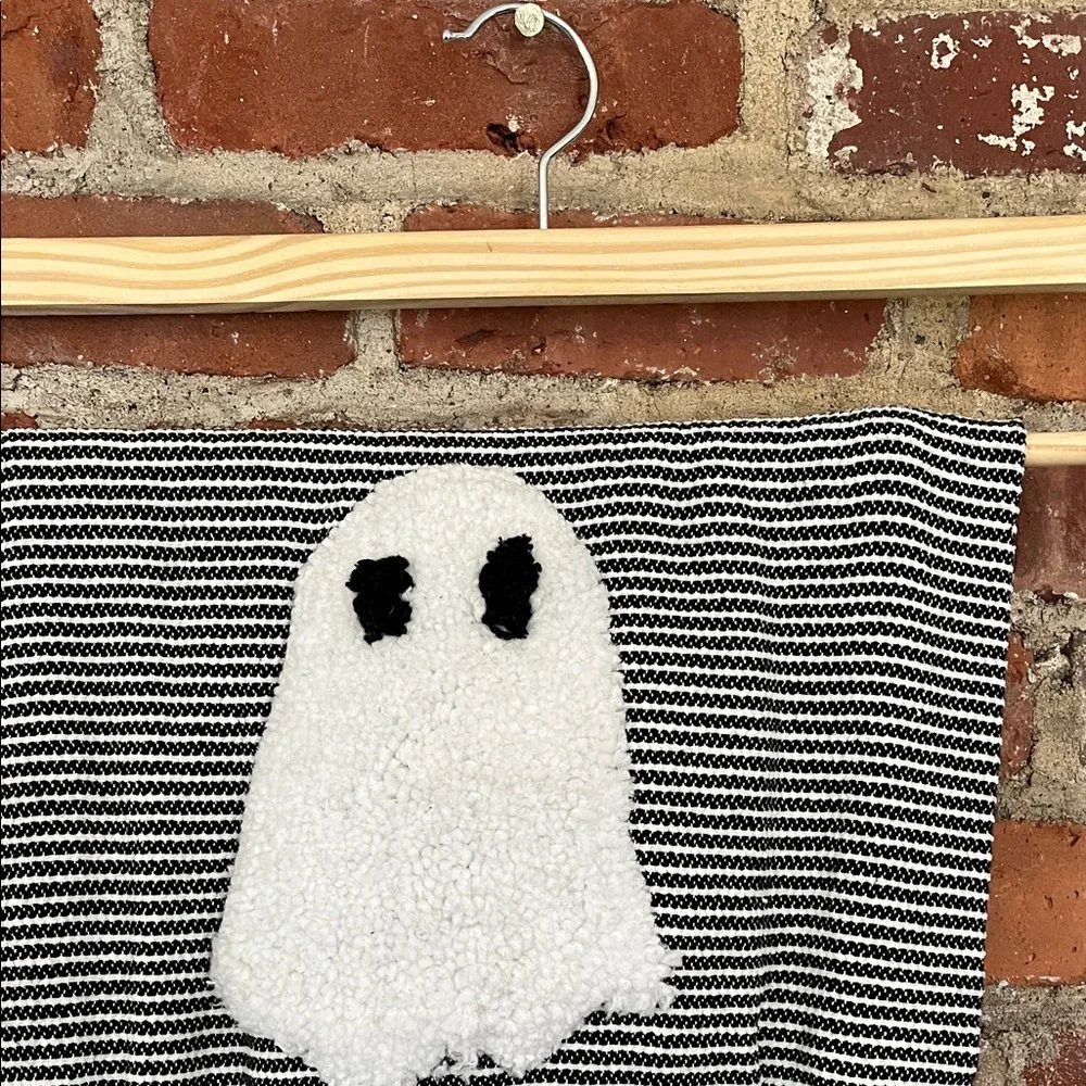 Rachel Zoe Black and White Striped Throw with Ghost and Pink Bow